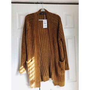 Zara Chenille Long Cardigan in Mustard